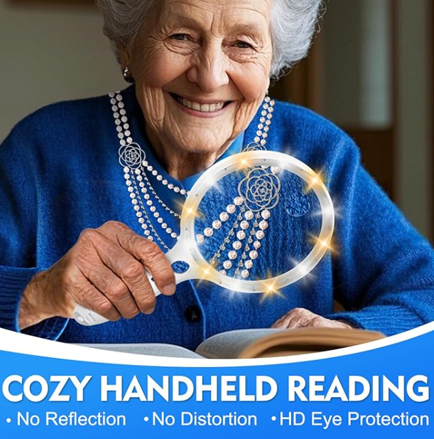 Large Magnifying Glass with Lights,10X 25X 45X 60X Handheld Lighted Magnifier, 5in Page Magnifier LED Lights, Magnifying Glass for Reading Small Prints & Low Vision Seniors with Aging Eyes