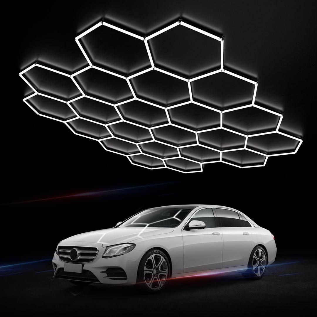 Hexagon Garage Lights: 581W 83 Pack 22 Grids LED Garage Lights - Easy Install 6500K Super Bright Honeycomb Light for Warehouse, Car Detailing Shop, Exhibition Hall, Gym