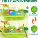 Play Sink with Running Water, Kitchen Play Sink Toy with Electric Faucet, Play Kitchen Accessories, Floating Pool Toys & Fishing Game, Kids Pretend Play-Dishwasher Play Set for Boys Girls Toddlers, 15.74 X 11.62 X 13.78 Inches