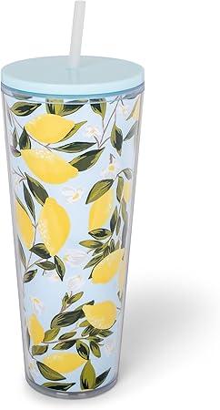 Mary Square SH00058 Bright Yellow Lemon Love Citrus 26 ounce Acrylic Travel Tumbler with Straw For Iced Coffee or Water Mary Square SH00058 Bright Yellow Lemon Love Citrus 26 ounce Acrylic Travel Tumbler with Straw For Iced Coffee or Water