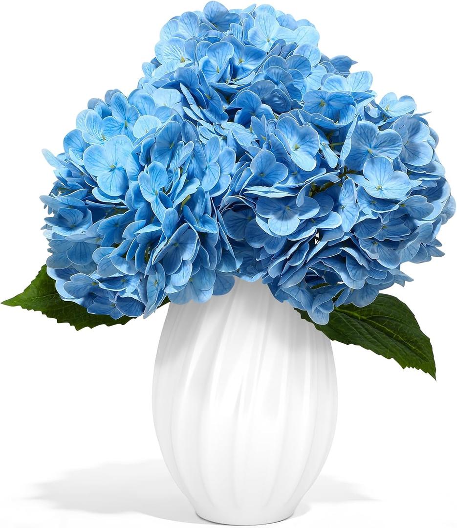 3 Pcs Hydrangea Artificial Flowers - 21 Inch Large 3D Moisturizing Latex Real Touch Faux Hydrangea Flowers with Stems, Fake Flowers for Wedding Home Decor Centerpieces Arrangement Bouquets