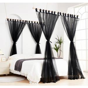 Mengersi Canopy Bed Curtains with Poles for King,Queen,Full and Twin Bed, Bed Canopy Drapes Sheer Curtains for Girls Adults Bedroom Decoration (Black)