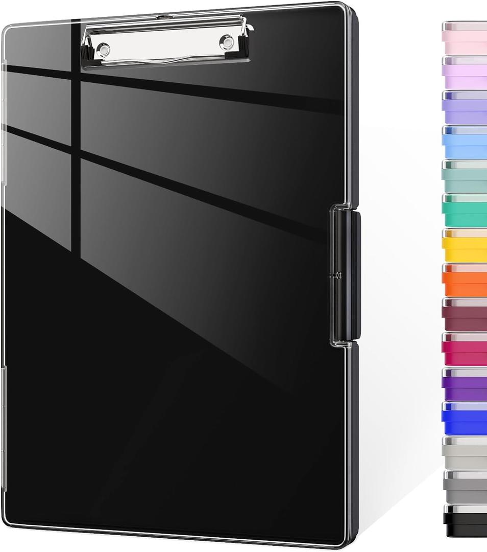 Piasoenc Clipboard with Storage, 8.5 x 11 Clip Boards with 2 Storage Case and A4 Paper Folder, Clear Dry Erase Top Panel, Heavy Duty Plastic, Folio & Side Opening, for Nurses, Teachers, Lawers,Black