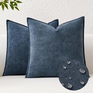 Kevin Textile Waterproof Decorative Pillow Covers Dusty Blue 24x24 Inch Pack of 2 Soft Boucle Textured Euro Pillowcases Elegant Accent Pillows for Couch Sofa Chair Bed Home Decor Indoor Outdoor