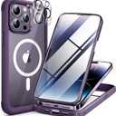 Miracase Magnetic for iPhone 14 Pro Case, [Compatible with MagSafe] [Built-in Tempered Glass Screen Protector] Full-Body Rugged Protective Case with Camera Lens Protector, Magnetic Dark Purple