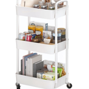 Sywhitta 3-Tier Plastic Rolling Utility Cart with Handle, Multi-Functional Storage Trolley for Office, Living Room, Kitchen, Movable Storage Organizer with Wheels, White