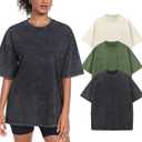 Womens Washed Vintage Oversized T-Shirt Baggy Workout Tops Short Sleeve Cotton Tshirts Streetwear Boyfriend Tee (L)