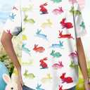 Easter Shirts for Women Cute Bunny Rabbit Graphic Button Down Blouses Happy Easter Short Sleeve Shirt (White, XXL)