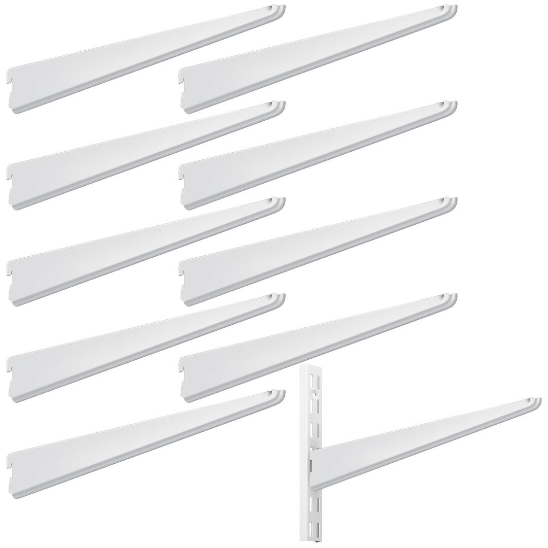 Yalikop 10 Pack Adjustable Shelf Brackets for Double Track System Closet Organization Heavy Duty Wire Shelf Brackets (White,12.5 Inches)