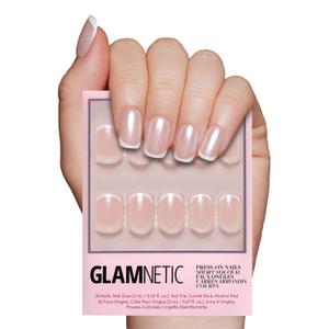 Glamnetic Press On Nails - La Perle | Semi-Transparent Squoval French Tip Nails, Salon Quality | 15 Sizes - 30 Nail Kit with Glue