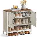 VASAGLE LIRY Collection - Shoe Cabinet, 3-Tier Storage Organizer, Shoe Shelf, Farmhouse Freestanding Cabinet, Height-Adjustable Shelf, 13.8 x 31.5 x 27.6 Inches, Rustic White ULBC038W01