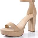 Ankis Chunky Platform Heels - 4 Inch Block Heeled Sandals for Women - Comfortable Open Toe Strappy Heels - Black, Nude, White, Silver, Gold - Summer Dress Shoes