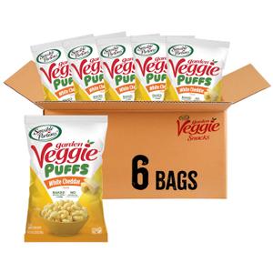 Sensible Portions Veggie Puffs, White Cheddar Flavor, Gluten-Free Chips, 3.75 Ounce Bag, 6-Pack, EXP FEB152026