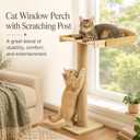 Cat Window Perch with Tall Scratching Post, Solid Wood Window Perch for Cats with Heavy Duty Suction Cups, Indoor Cat Tree for Sleeping, Playing, Sunbathing