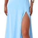 Women's Sexy Halter Deep V Neck Long Maxi Dress Sleeveless Backless Ruched Waist High Side Split Long Dresses, Large