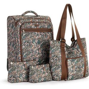 Sakroots On the Go 4 Piece Travel Bundle, Includes 21" Rolling Suitcase, Packable Large Tote, Medium & Small Pouches