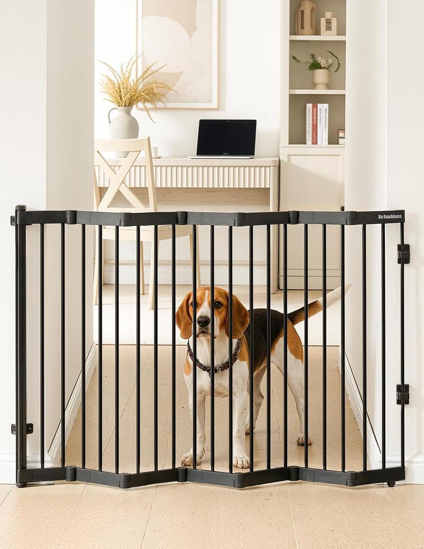 No Pawblems Retractable Safty Gate, 45" Wide Metal Adjustable Dog Gate for Doorways, Stairs & Hallways, 30" Tall, Auto Retract Design, No Bottom Bar, Black