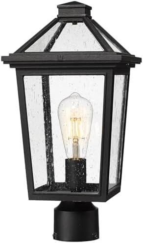zeyu 16.5 Inch Outdoor Post Light, Exterior Lamp Post Light Fixture for Patio Yard, Die-Cast Aluminum with Seeded Glass Shade, Black Finish, ZX58MP BK