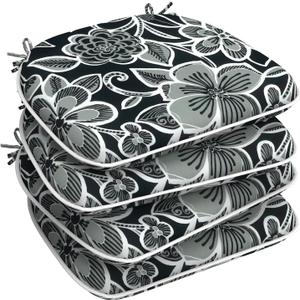 LVTXIII Set of 4 Outdoor Chair Cushions for Patio Furniture, Water Repellent Patio Chair Cushions 17"x16" with Ties, U-Shaped Dining Chair Pads for Garden Kitchen Use, Flower Black