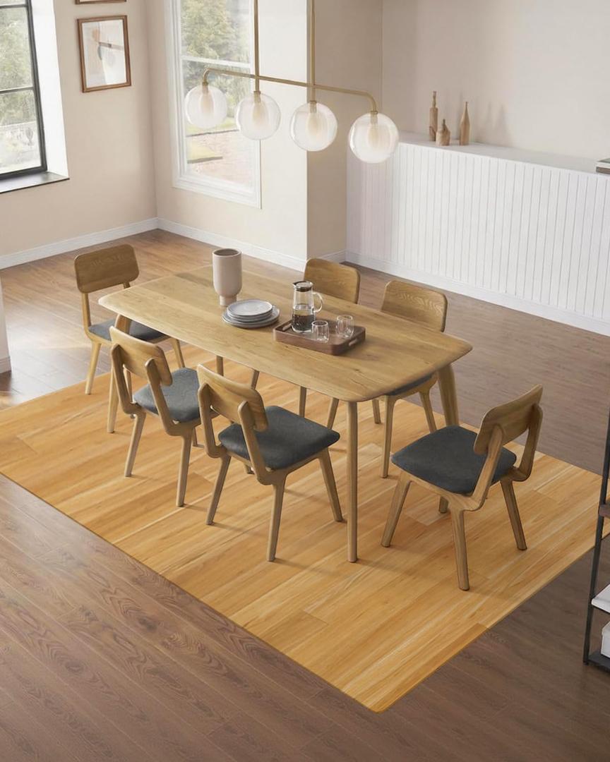 4'×6' Non Slip Vinyl Rug Waterproof 1.8mm Thick,Woodgrain Pattern Vinyl Floor Mat for Dining Table , Kitchen, High Traffic, Low Profile Area Plastic Floor Protector,Wear Resistant PVC Rug Cover Roll