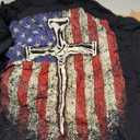 (Art on Back) American US Flag Cross Christian T-Shirt. (L, Black)  