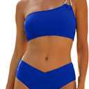 Palmipeta Women's High Waisted Full Coverage Bikini Sets High Cut One Shoulder Swimsuit Two Piece Bathing Suit 2026 Swimwear for Teens Ladies Royal Blue XL