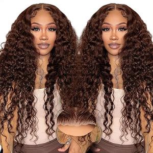 Glueless Curly Wigs Human Hair 7x5 Wear and Go Wig Human Hair Pre Plucked Pre Cut Black Deep Wave Closure Lace Front Wigs Human 12a 220% Density Loose Curly Wig Bleached Knots for Women 28 Inch