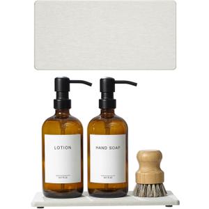 2PCS 10"x 5" Large Bathroom Sink Vanity Trays, Water Absorbing Diatomite Stone Quick Drying Mat for Kitchen Counter, Dish Rack Dispensers Sponge Holder Caddy Organizer, Beige, 10"x 5"