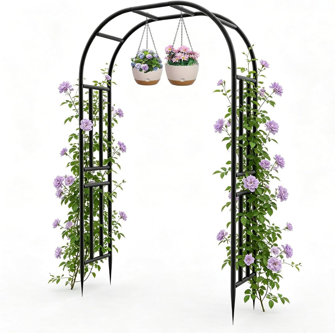 BUKLIYN Garden Arch - 63" L x 95" H Heavy Duty Black Metal Arbor, Length:63in