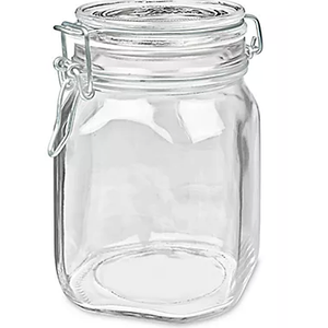 Mason Craft & More Airtight Kitchen Food Storage Clear Glass Clamp Jars, 2 Pack 1 Liter Clamp Preserve Jars