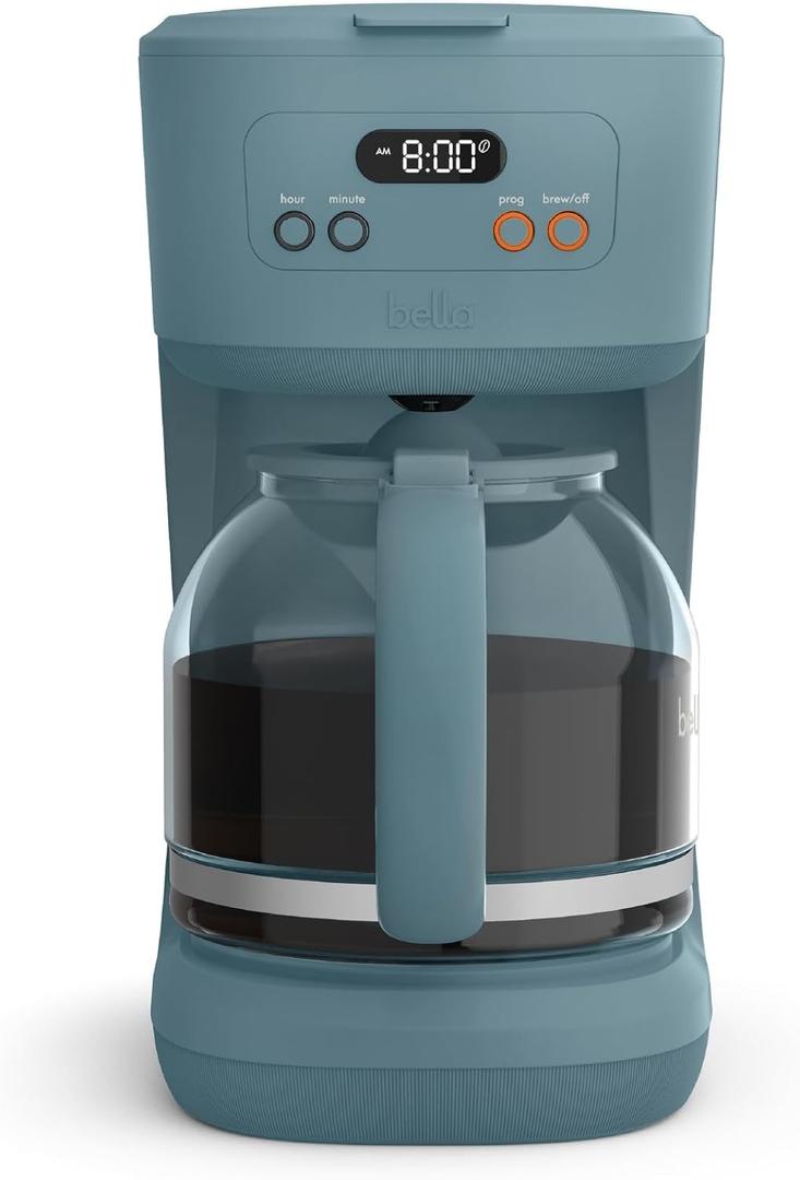 Bella 12 Cup Programmable Coffee Marker, Reusable Dishwasher Safe Accessories, Easy LCD diaply, Auto Shutoff, 900 watt, Surf