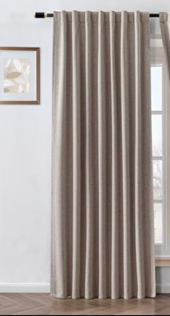 Zyvola 100% Blackout Curtains 90 inch Length 1 Panels Faux Linen Long Drapes for Bedroom Living Room Black Out Room Darkening Curtain Thermal Insulated Back Tab Rod Pocket(W52 x L90, Beige)