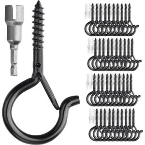 PlusRoc 40 Pack Christmas Light Hooks for Outdoor Seasonal Lighting Hooks, Outdoor Eye Hook Heavy Duty Screw in Q-Hanger, 2.2 Inch Black Cup Hooks, Wall Ceiling Deck Mount