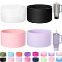 2-Pack Silicone Boot for Stanley 40 30 oz Quencher Adventure Tumbler, Stanley IceFlow 30 20 oz, Stanley Cup Protector Accessories Anti-Slip Sleeve Clear+Black+Fog+Pink