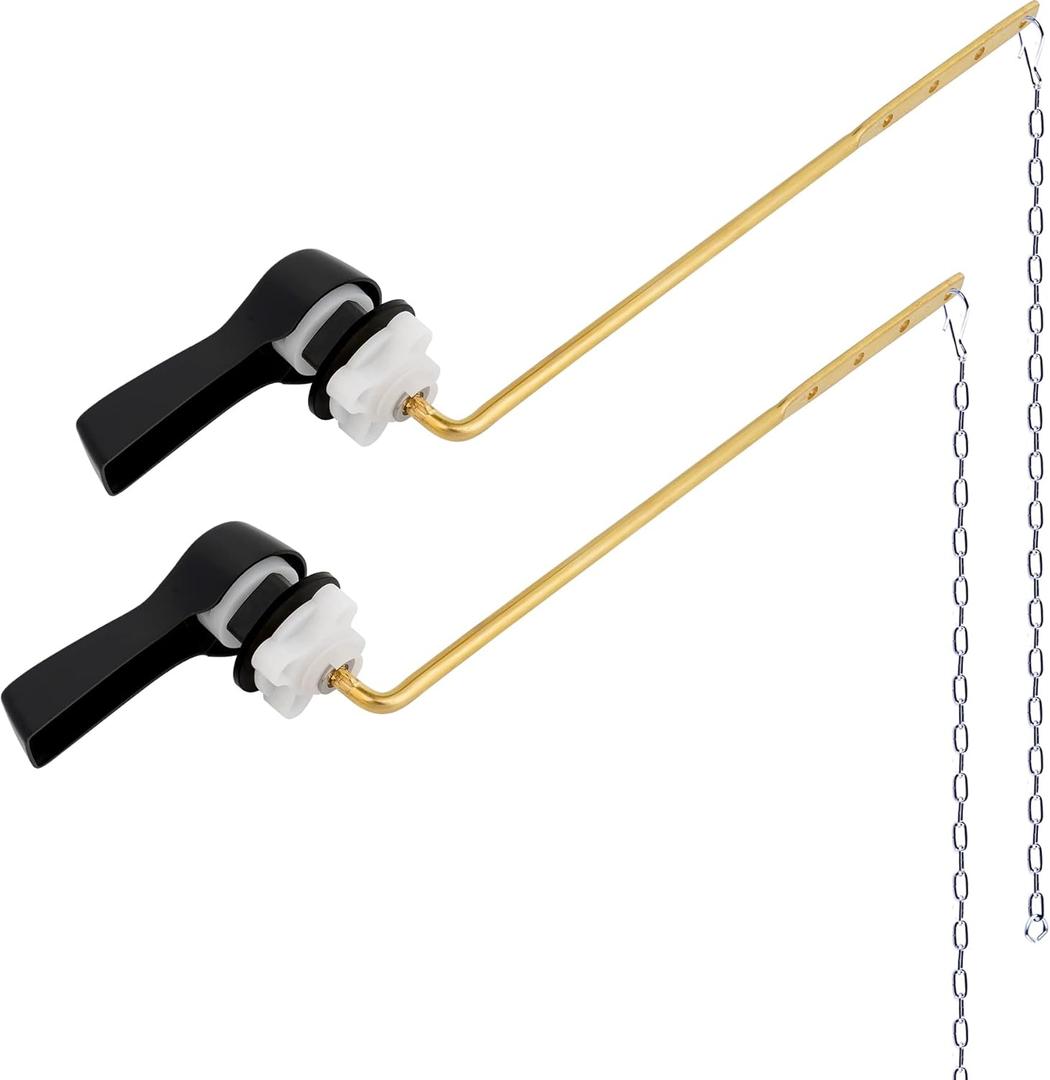Hibbent 2 Pack Universal Front Mount Toilet Handle Tank Flush Lever Replacement Handle with 2 Pieces Stainless Steel Flapper Chains for Most Front Mount Toilets - Matte Black Finish
