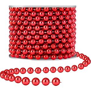 Craft Pearl 33 Feet Pearl Beads Garland for Christmas Tree, 8MM Red Faux Pearls Strings Bead Roll Strand for Wedding Party Christmas Tree Decoration