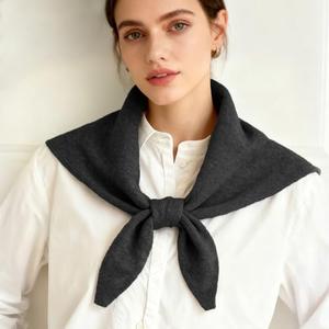 Knitted Triangle Scarf for Women - 31.531.544.9Inch, Soft Warm Vintage Neckerchief for Autumn Winter (Black)