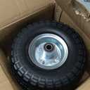 (2 Pack) 10 Inch Solid Polyurethane Tire 4.10/3.50-4 Tire, 10" Flat Free Wheels with 5/8" Bearings, 2.2" Offset Hub for Garden Cart, Hand Truck, Lawn Cart, Mower