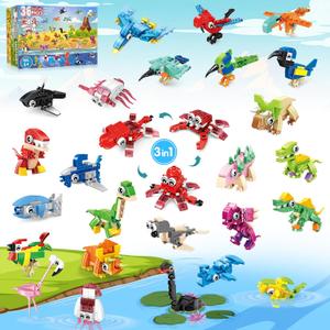 LINAYE 36 Packs Party Favors for Kids - 108 Models Mini Animals Dinosaur Building Blocks Set Toys for Kids Easter Stuffers Fillers Birthday Valentines Day Gifts Classroom Prizes for Boys Girls