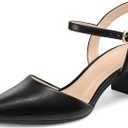 mysoft Women's Pumps 2 Inch Chunky Block Heel Pointed Toe Ankle Strap Slingback Wedding Party Dress Shoes (7), Black