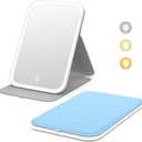 Kintion Travel Makeup Mirror, Portable LED Lighted Makeup Mirror, 360 Rotation Touch Screen Vanity Mirror, 60 LEDs, 3-Color Dimmable Lighting, Rechargeable Tabletop Folding Cosmetic Mirror, Blue