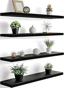 GXYAWPJ 24 Inch Floating Shelves for Wall Rustic Black Wood Wall Shelves for Bedroom Set of 4 Rustic Black