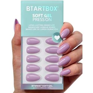 BTArtbox Press On Nails Almond - Lavender Purple Short Press On Nails with Glue for Women, Opaque Soft Gel Glue On Nails in 16 Sizes - 32 Stick On Nails Kit, Orchid Dew