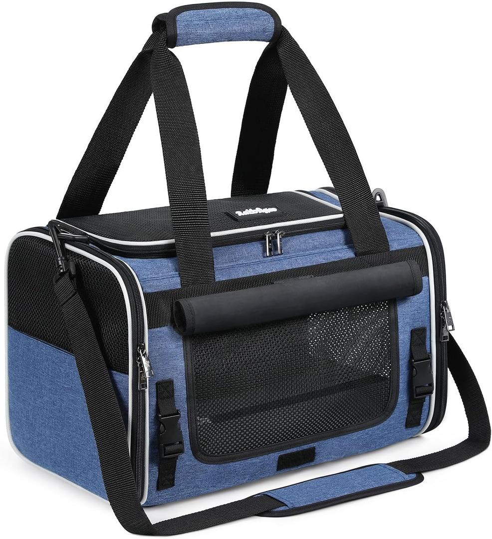 Rabbitgoo Cat Carrier Soft with Rollable Flap, Travel Safe for Car Airline,Comfortable for Anxious Kittens, Collapsible Portable Carrying Bag, Small Medium Cats, Escape Proof, Blue, 19"Lx11"Wx12"H