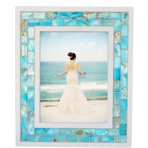 GIFTME 5 Beach Picture Frames, Mother of Pearl, Mosaic Tabletop or Wall Hanging (6x8 inch, Blue, 1 pc)