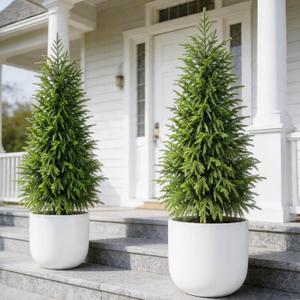 3FT Potted Outdoor Topiary Set of 2, UV Resistant Artificial Outdoor Plants with Cement-Filled Planter Base, Artificial Trees for Front Porch Outside Home Decor Indoor Tall Fake Plants Faux Tree