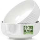 Mfacoy 2 Pack Salad Bowl, 8 inch 60 oz Large Serving Bowl Set, Deep Bowl for Kitchen, White Ceramic Bowl Set for Soup, Cereal, Ramen, Pasta, Salad, Dishwasher & Microwave Safe, Easy Clean