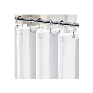 Shower Curtain Set, Waffle Shower Curtain and Liner Set with 12 Double Sided Shower Curtain Hooks, 258GSM Luxury Weighted Cloth Shower Curtains for Bathroom, 72 W x 72 H, White