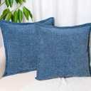 Pack of 2, Blue Chenille Throw Pillow Covers 24x24 Inch Decorative Pillowcase Boho Farmhouse Cushion Covers Soft Couch Cushion Case for Couch Sofa Bedroom Living Room