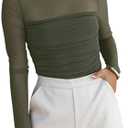 REORIA Women’s Trendy Sexy Mock Turtle Neck Long Sleeve Sheer Mesh Ruched Going Out Bodysuits Tops medium